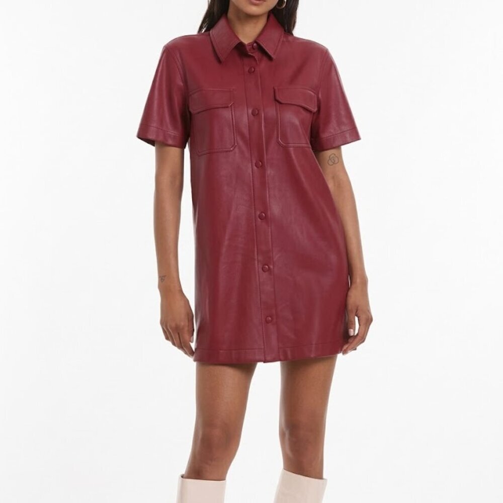 7 For All Mankind Red Faux Leather Button Up Mini Dress Size S NWT
